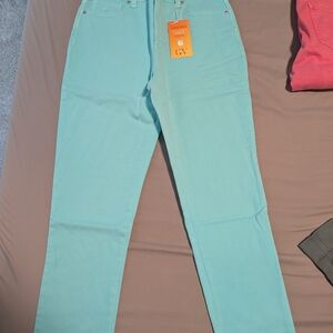 Skinny High-Rise Jeans in Aqua Blue